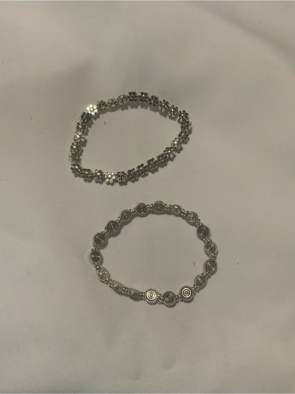 Hand Made Silver Floral and Disc Stretch Bracelets - Women's Jewelry